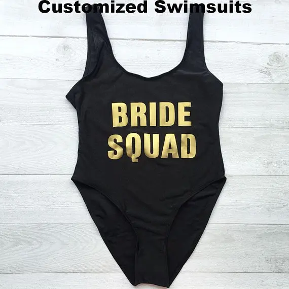 CUSTOMIZED gold wedding Bride bikinis One Piece Swimsuit Bathing Suits Honeymoon Bachelorette Swimwear Bridesmaid gifts