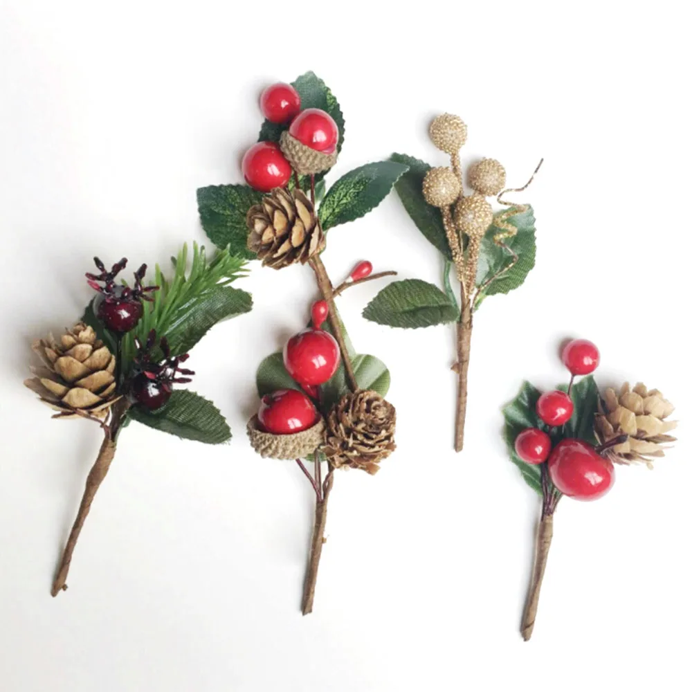 5pcs Red Berry and Pine Cone Christmas Picks with Holly Branches for Holiday Decoration Great Addition to Christmas Decor Crafts