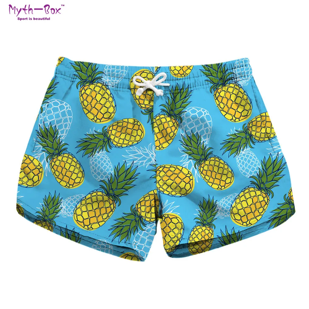 Summer Women Beach Shorts Water Sports Pant Pineapple Fruit 3D Print Loose Mini Short Surfing Pocket Holiday Surf Board Swimsuit