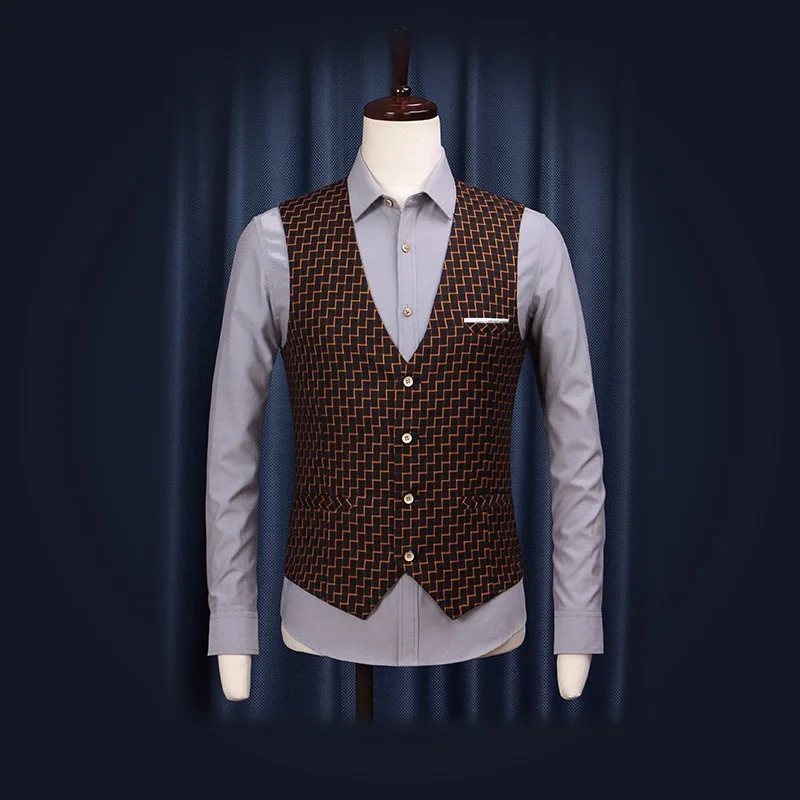 

Free Shipping Men V-Neck Casual Slim Stripe Suits Vests England Style Wedding Groom Blazers Vest