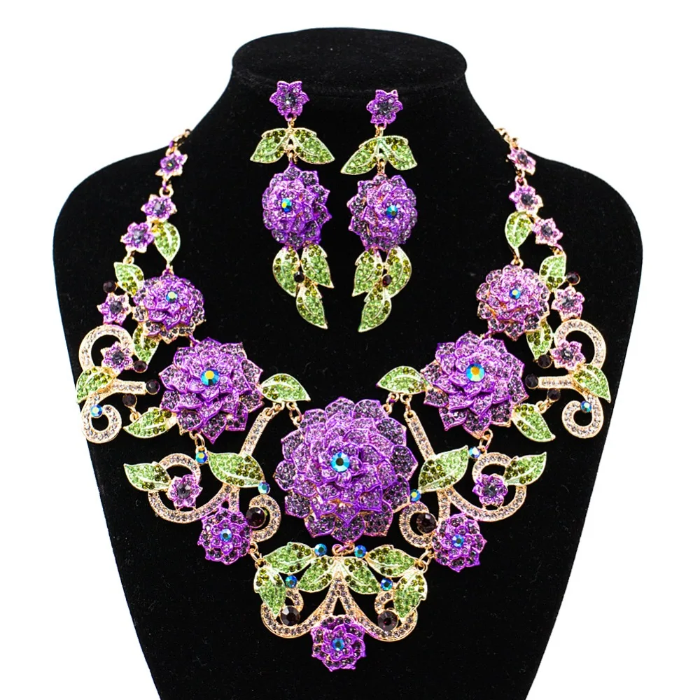 LAN PALACE boutique wedding jewelry set big flowers Corsage Austrian crystal necklace and earrings for wedding  free shipping