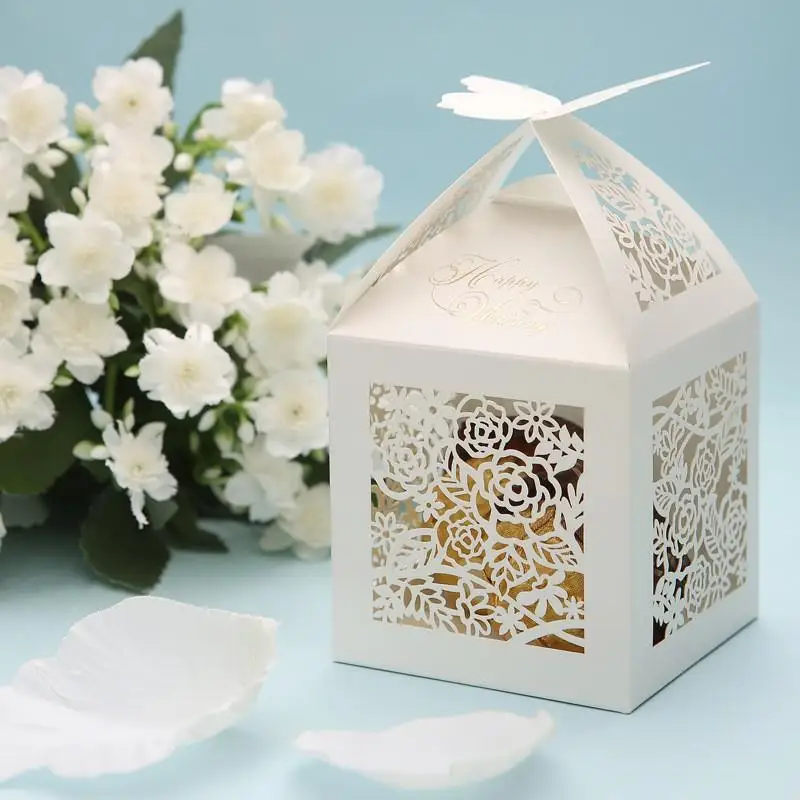 

New 50PCS Rose Laser Cut Gift Bags Candy Boxes Wedding Party Favors Creative Favor Bags Free Shipping