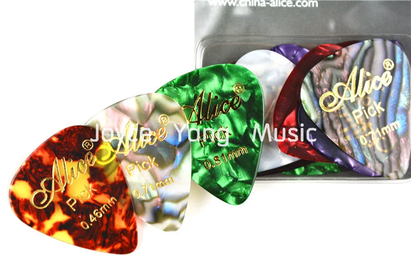 Alice 12pcs Gold Stamping Pearl Celluloid Guitar Picks Plectrums Clamshell Free Shipping