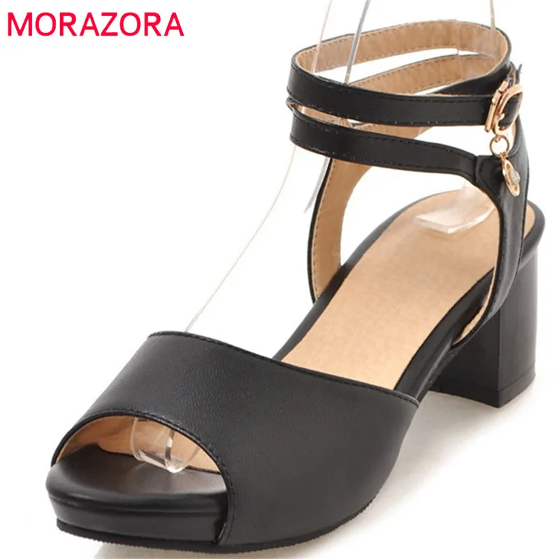 MORAZORA 2021 sweet peep toe woman sandals new arrival simple buckle summer shoes big size 34-47 party wedding high heels shoes