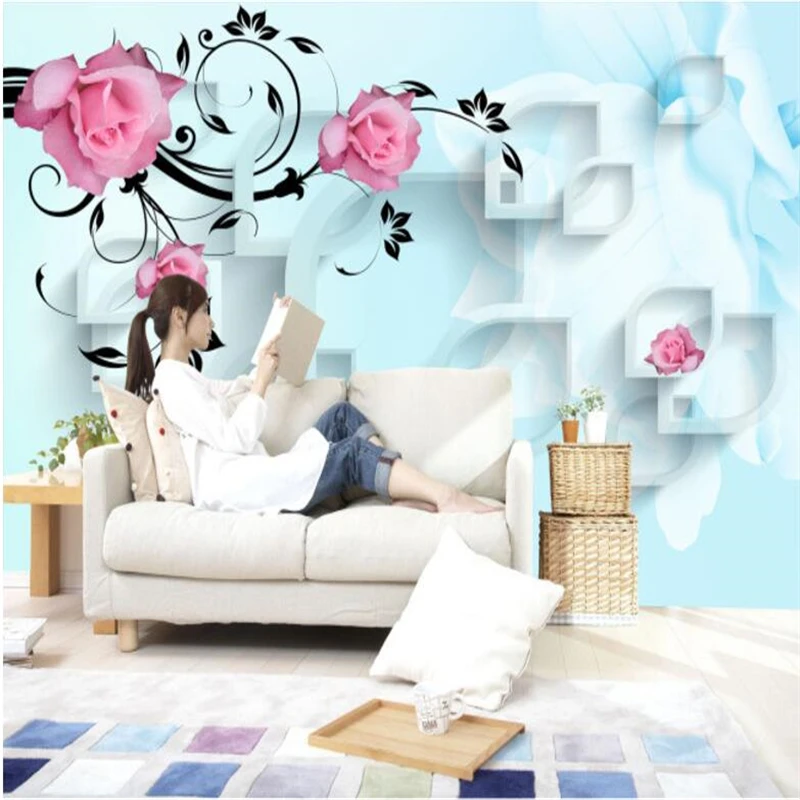 wellyu Custom Wallpaper 3d обои Large Photo Wallpaper Mural Stereo Rose Vine TV Background Wall Decorative Painting 3d wallpaper