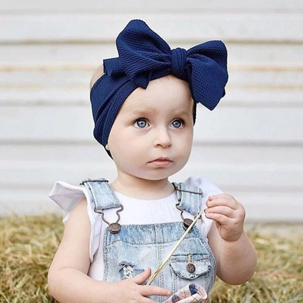 

Popular 2020 Large 7" Hair Bow Textured Fabric Elastic Kids Girl Pop Headband New Arrival DIY Hair Accessories Headwrap Headwear