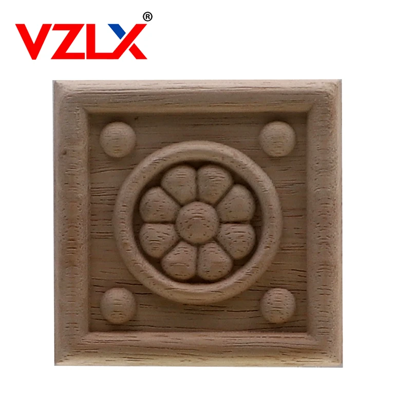 VZLX Square Wood Applique Carved Decal Corner Onlay Unpainted Furniture For Vintage Home Decor Door Cabinet Decoration