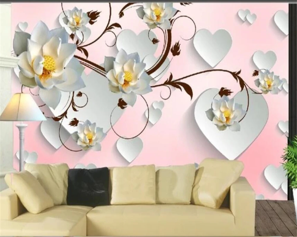 

beibehang Custom wallpaper mural living room 3D love lotus pattern TV background wall picture papel de parede 3d wallpaper