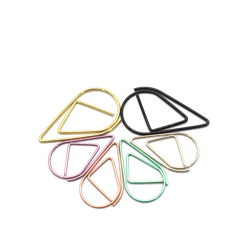 50pcs/Lot Metal Material Drop Shape Paper Clips Gold Marking Clip Colorful Kawaii Creative Bookmark For Office Shool Stationery