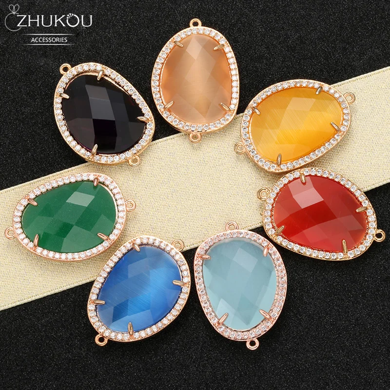 ZHUKOU 19x29mm Brass Cubic Zirconia Exquisite Crystal Connectors for DIY Necklace Handmade jewelry making findings model:VS344