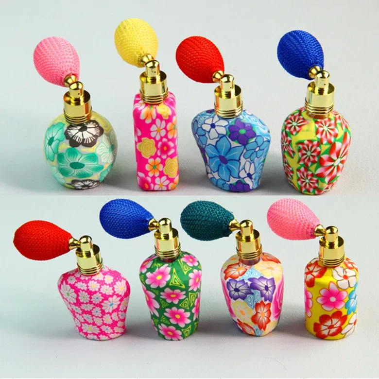 DHL Free 50pcs/lot Craft Polymer Clay Perfume Bottles With Air Bag Atomizer Clorfulr Essential Oil Bottles In Refillable