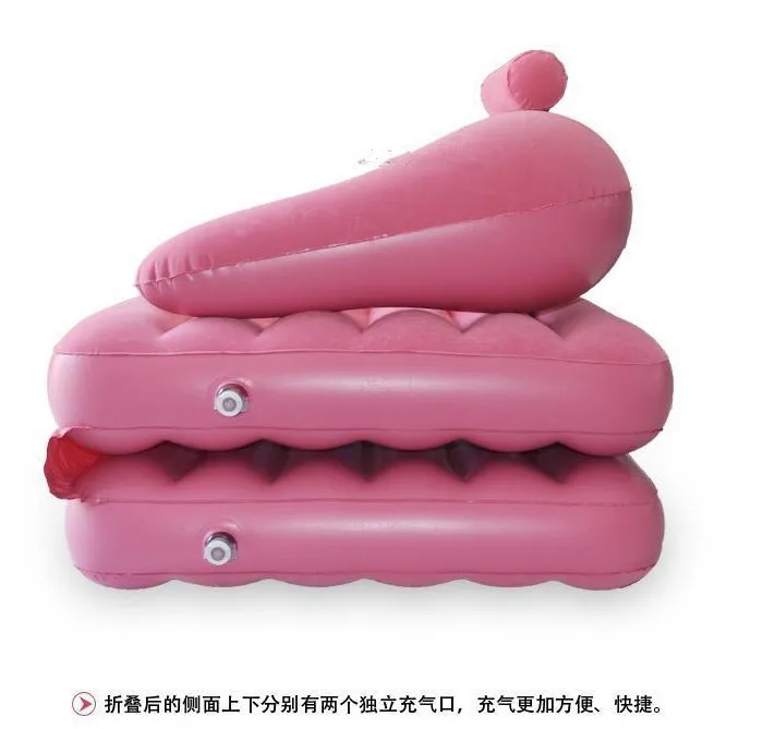 Pink Flocking inflatable sofa bed dual lounger folding pajamas lazy sofa seat,2 in 1 functional foldable beds can be chair too