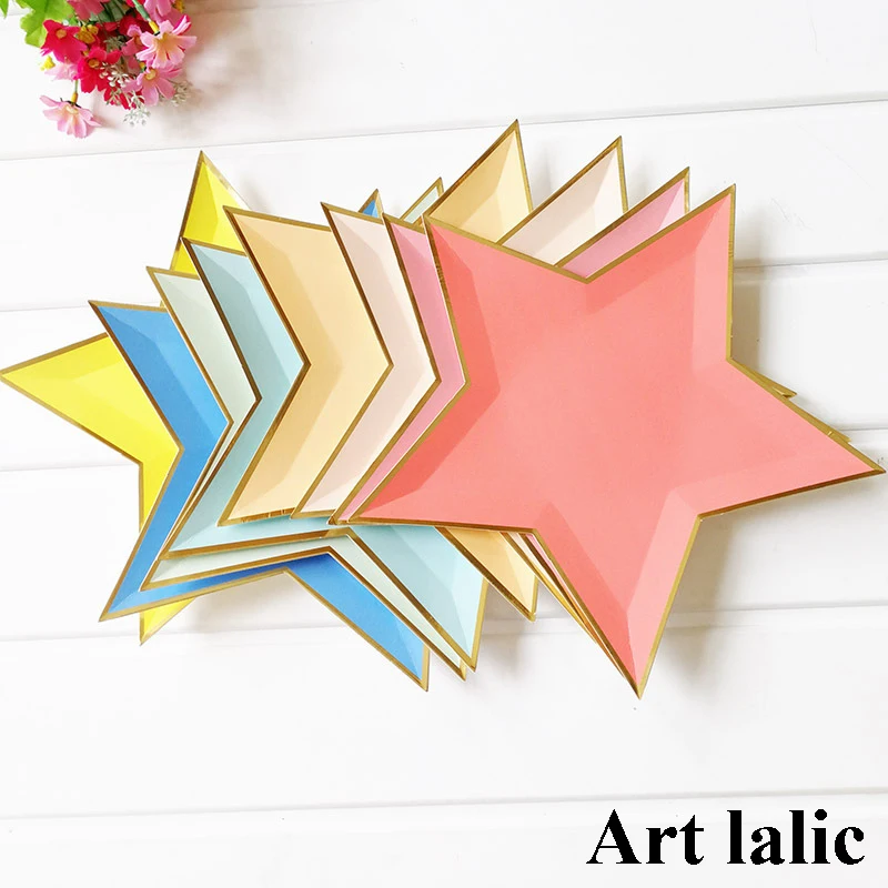 8Pcs Star Paper Plates Party Decoration Disposable Tableware for Dinner Cakes Birthday Wedding Party Supplies