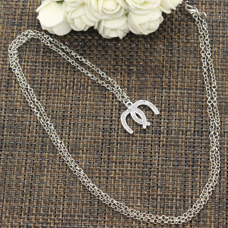 New Fashion Double Lucky Horseshoe Horse Pendants Round Cross Chain Short Long Mens Womens DIY Silver Color Necklace Gift