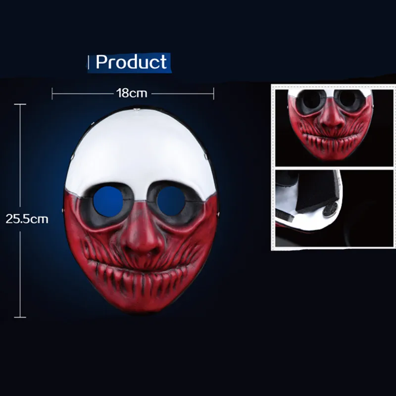 Halloween Cosplay Payday 2 resin Mask Dallas Wolf Chains Hoxton Horror Clown Mask Pay Day Halloween Theme Party Grimace Mask
