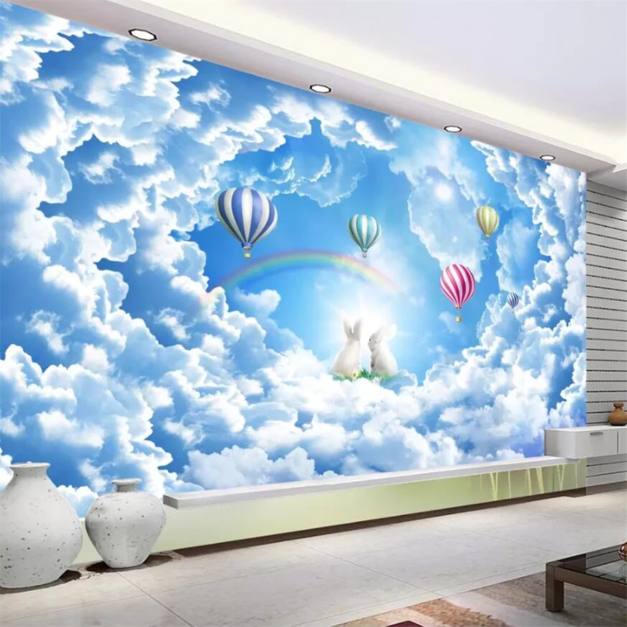 

beibehang Custom wallpaper fresco 3d cloud paradise romance rabbit blue sky white cloud dream TV background walls 3d wallpaper