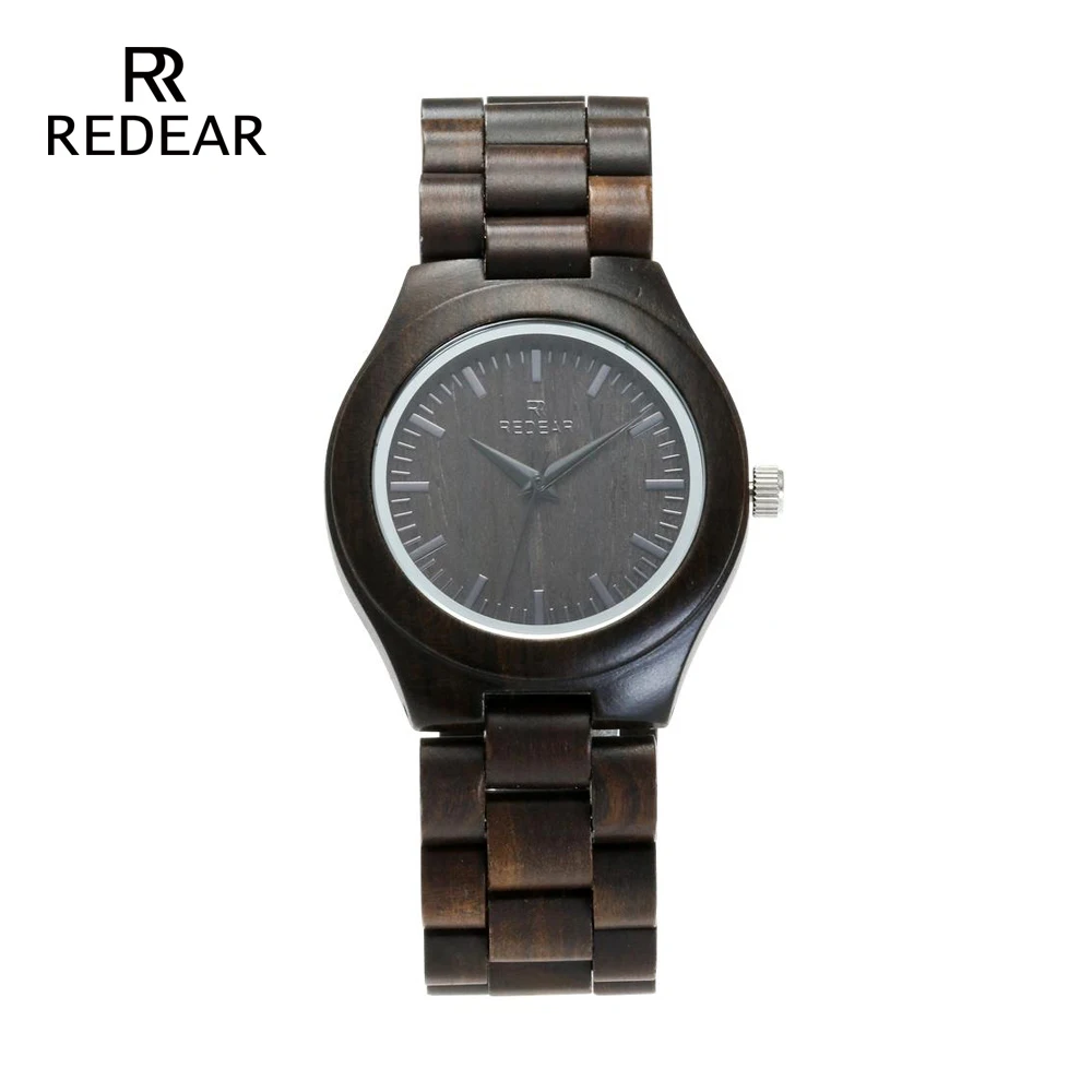 REDEAR Handmade Black Sandalwood Watches Lover's Watches Cool Nature Wood Quartz Automatic Watch in Gift Box