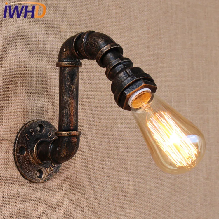 

Wrought Iron Water Pipe Wall Lamp Vintage Aisle Lights Loft Metal Wall Light Fixtures Edison Incandescent Light Bulb Lamparas