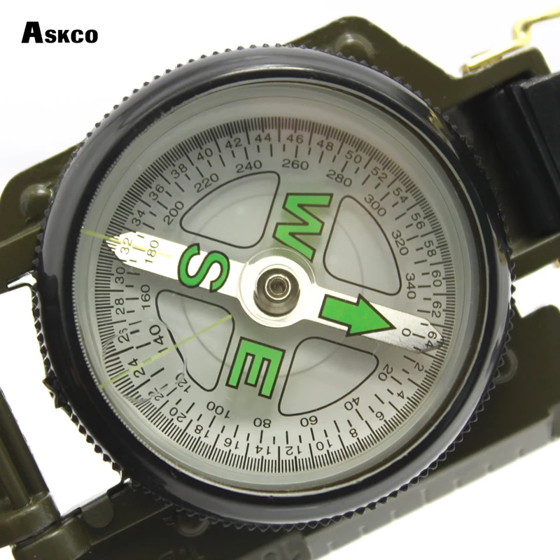 Askco Portable Army Green Folding Lens Compass Metal Military Marching Lensatic Camping Compass Guide New Hot Selling