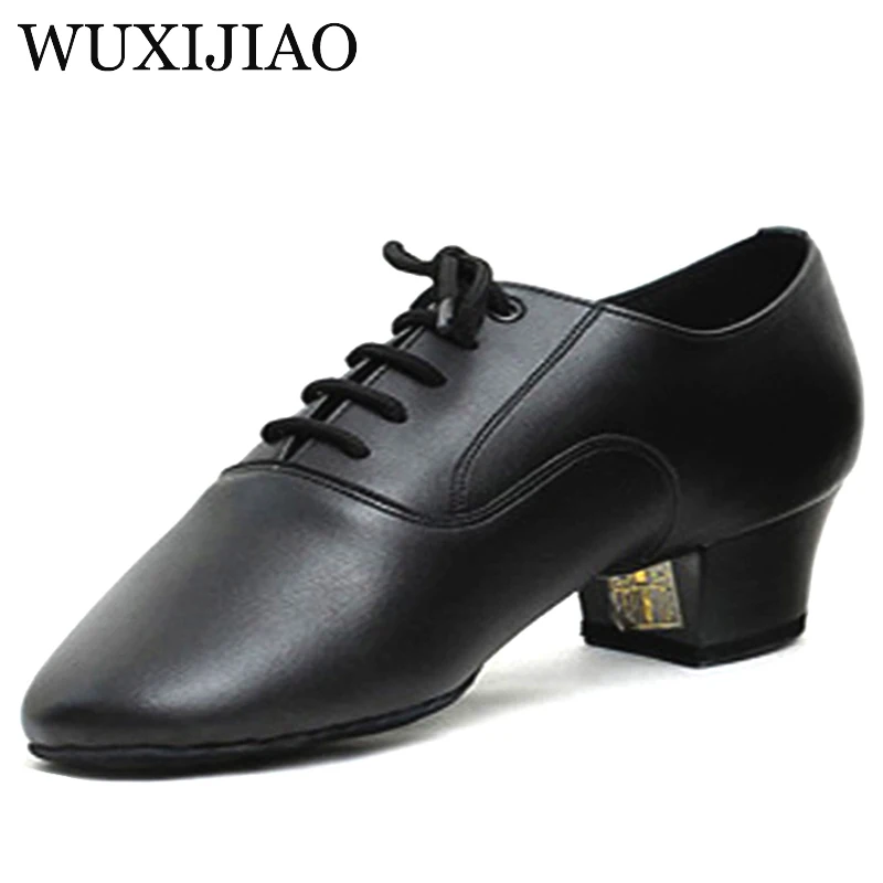 shengzixue Men\'s Latin dance shoes Genuine leather Ballroom dancing shoes Low heel 2.2cm big size Party Square dance shoes