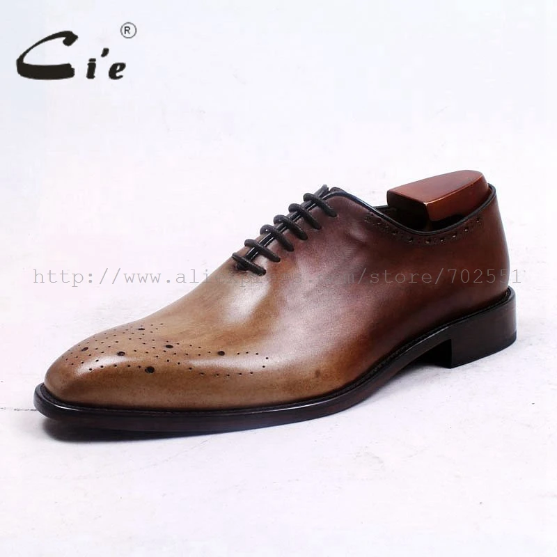 cie Square Toe Bespoke Custom Handmade Genuine Calf Leather Plain Toe Oxfords Color Patina Brown Lace-Up Dress Business OX511