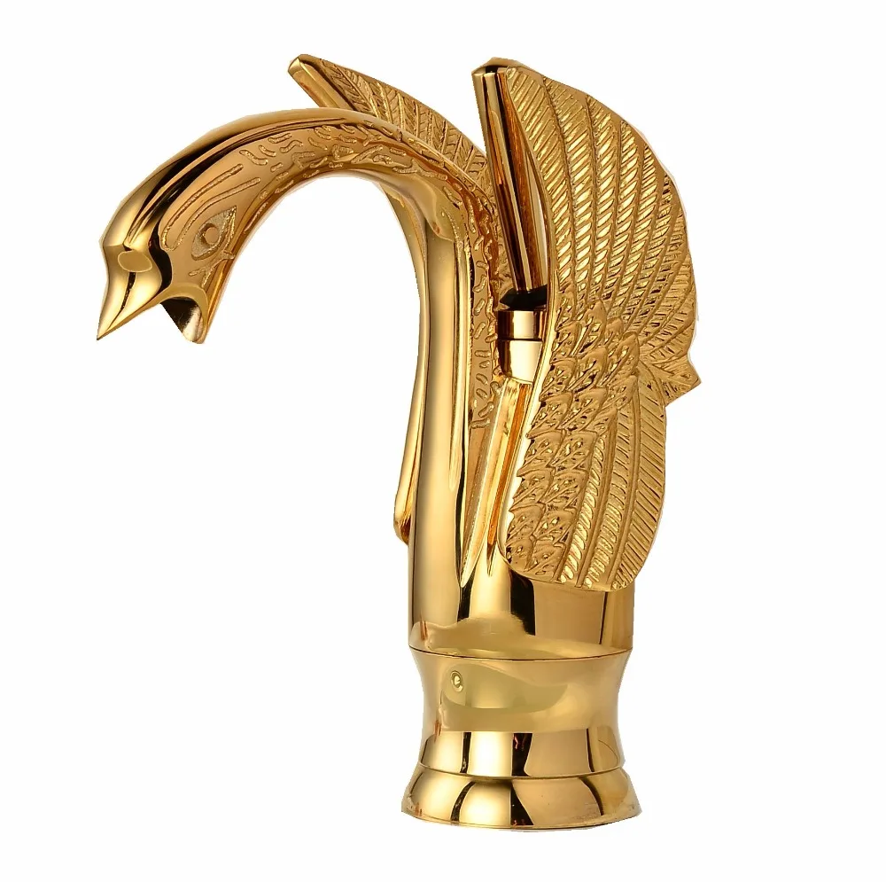 Bathroom Swan Faucets Golden Finished Hot and Cold Water Tap Mixer Gold Sink Faucet Tap MLA919