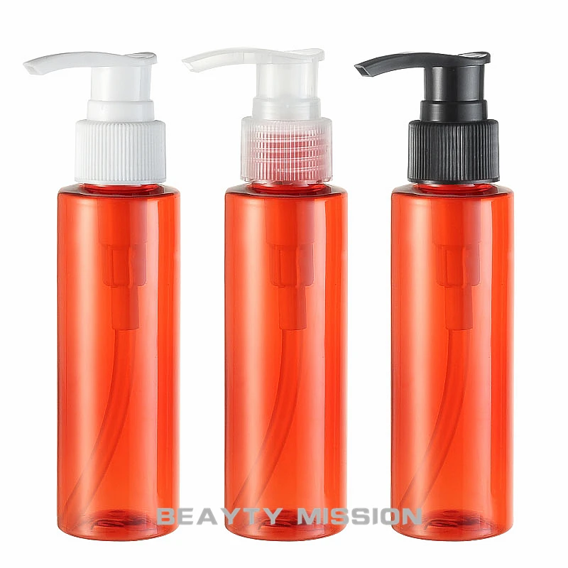 48PCS/LOT-100ML Spiral Lotion Pump Bottle,Red Plastic Cosmetic Container,Empty Shampoo Sub-bottling,Sample Essence Oil Bottle