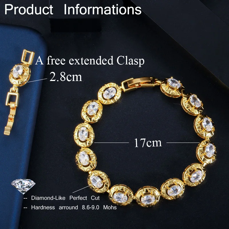 CWWZircons Elegant Dubai Yellow Gold Color Oval Cubic Zirconia Tennis Bracelet for Women Wedding Party Jewelry Accessories CB196