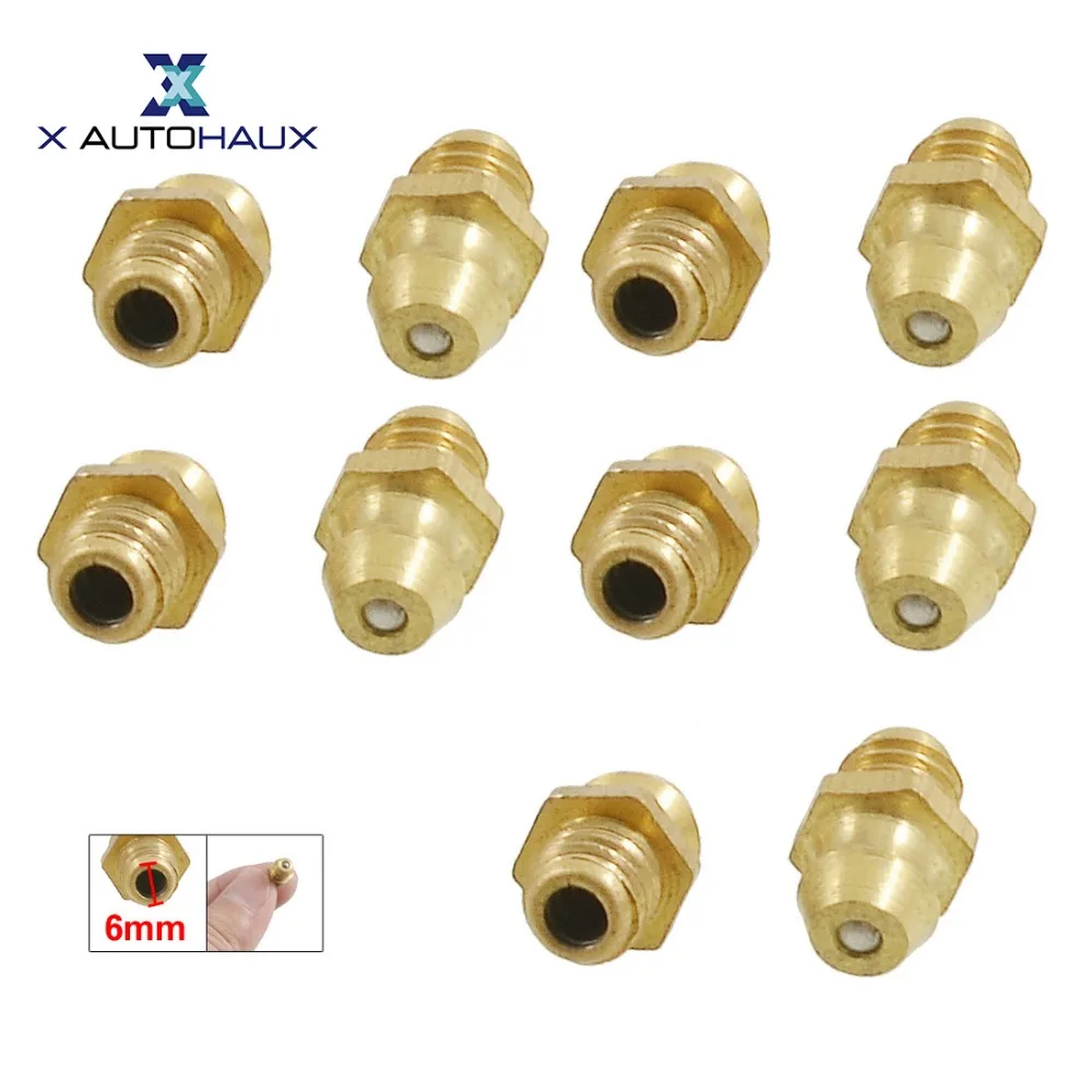 

X Autohaux 10 Pcs Brass 6Mm Dia Male Thread Straight Grease Nipples Fittings Pure Brass Grease Nipple Oil Mouth For Grease gun