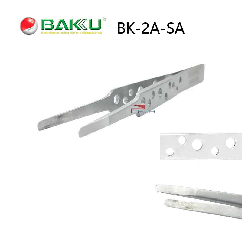 Professional Repair Tool of BAKU BK 2A-SA Blunt Precision Fine Stainless Steel Tweezers with Hollow-Out Design for Mobile Phone