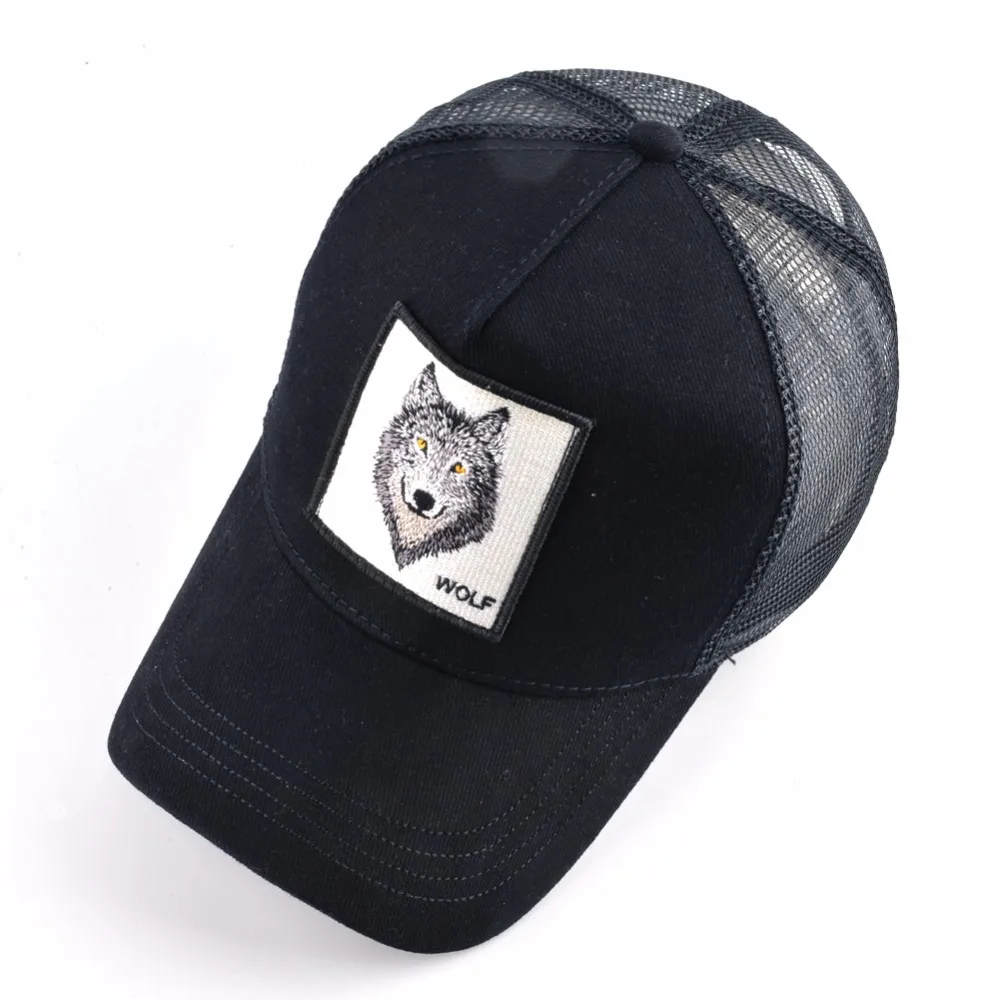 K Snapback Trucker Cap Men's Breathable Mesh Baseball Caps For Women Outdoor Casual Baseball Hat With Wolf Embroidery Patch