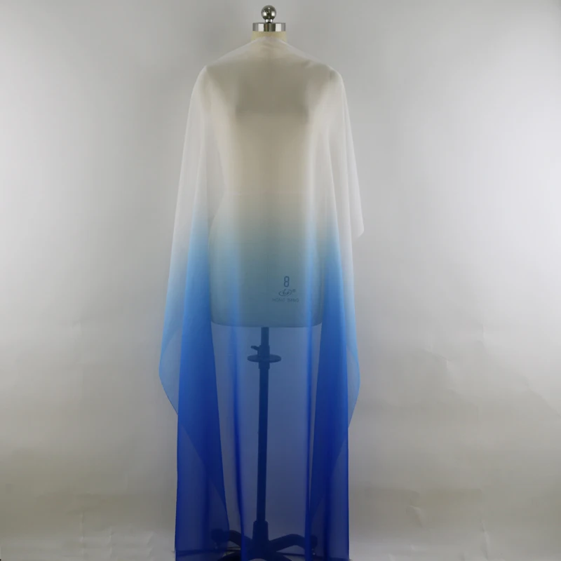 Soft 30D Chiffon Fabric Sheer Dancing Dress Material Blue White Gradient Chiffon Cloth Tecido