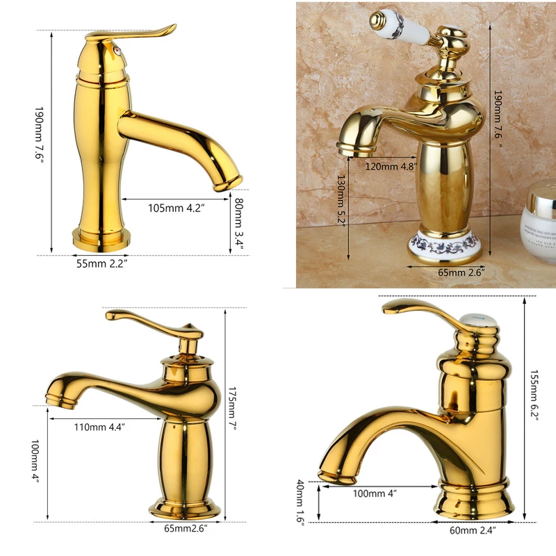 YANKSMART Gold Plated Bathroom Faucet Golden Polished Stream Spout Basin Faucets Solid Brass Sink Mixer Deck Mount Water Tap