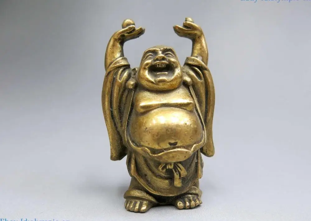 China brass sculpture carved copper Feng Shui lucky bead happy buddha Statue