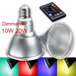 Dimmable 10W 20W PAR30 PAR38 E27 RGB LED Light Color Changing Bulb Spot Flood Lamp With Remote Control AC110V 220V