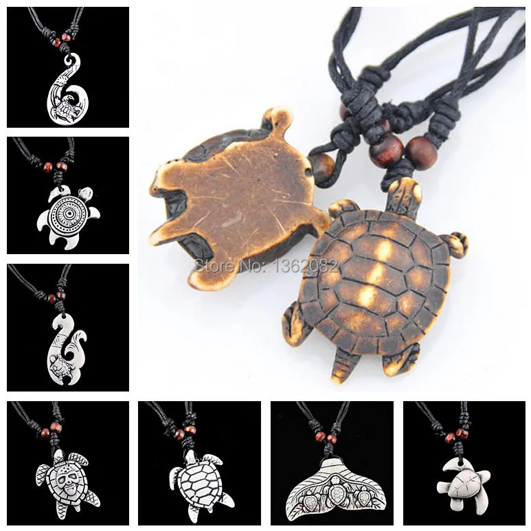 Drop shipping Men Women's Imitation Yak Bone Cute Tortoise Hawaii Tribal Surfer Sea Turtles Charms Pendant Necklace amulet Gifts