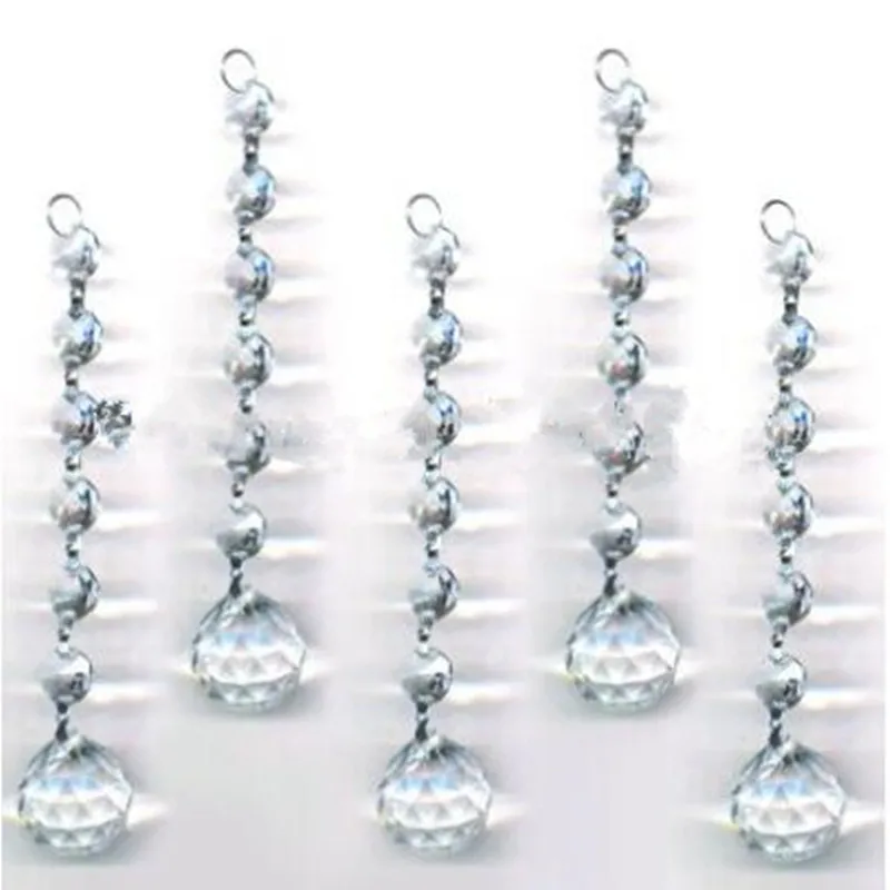 

20 Chains Clear Crystal Beads Chains+Glass Hanging Prism Ball For Wedding Home Christmas Tree Decoration