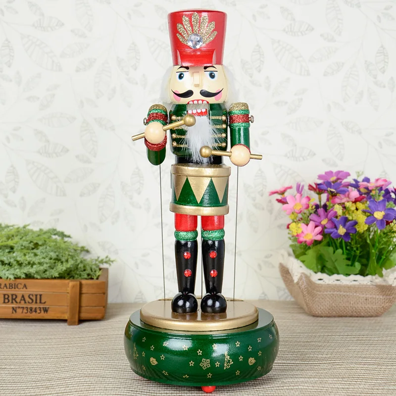 31cm Fine Painted Nutcracker Round Music Box Walnut Soldiers Novelty Ornaments Exquisite Gift Box Christmas Gift Toy Ht055