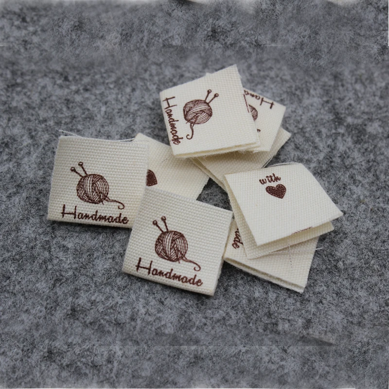 200pcs handmade label in stock/cloth private label printed cotton ribbon  label tag garment print tag Retro cotton label