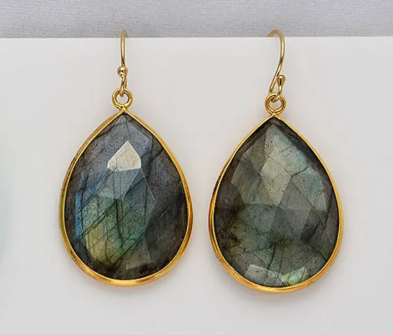 

WT-E189 fashion earrings for women fashion labradorite earrings with 24k gold trim for women