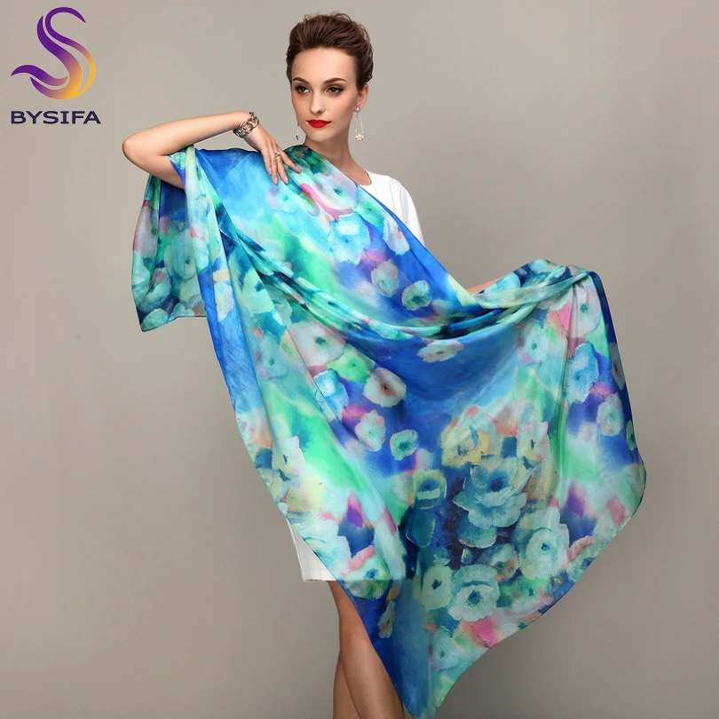 2016 Winter Fashion Women\'s Scarf Hot Sale Mulberry Silk Scarves Shawl Female Long Silk Scarf Blue and Coffee 180*110cm