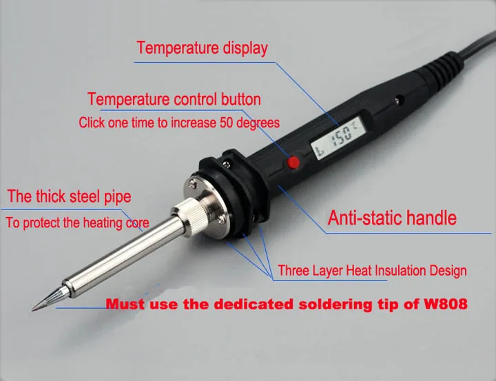 Japan WiT W808 Electric Soldering Iron 60W 80W 100W Rapid Heating 110V 220V Internal Heat Digital Display Adjustable Temperature