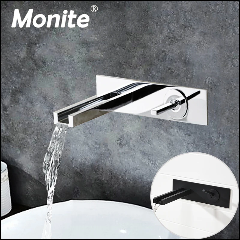 

Monite ORB Wall Mounted Waterfall Polished Bathroom Faucet Vanity Vessel Sinks Mixer Tap Chrome Brass Cold Hot Water Tap