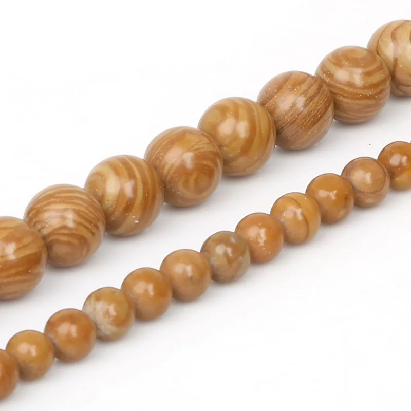 New coming 6mm 10mm Nature Wood Texture  Round Grain Ball Stone Beads 15