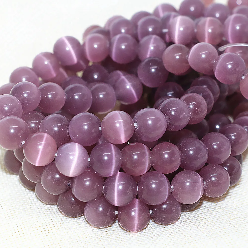 Best purple smooth round cats eye Mexican opal stone spacer 4,6,8,10,12mm beads diy jewelry 14inch B1587