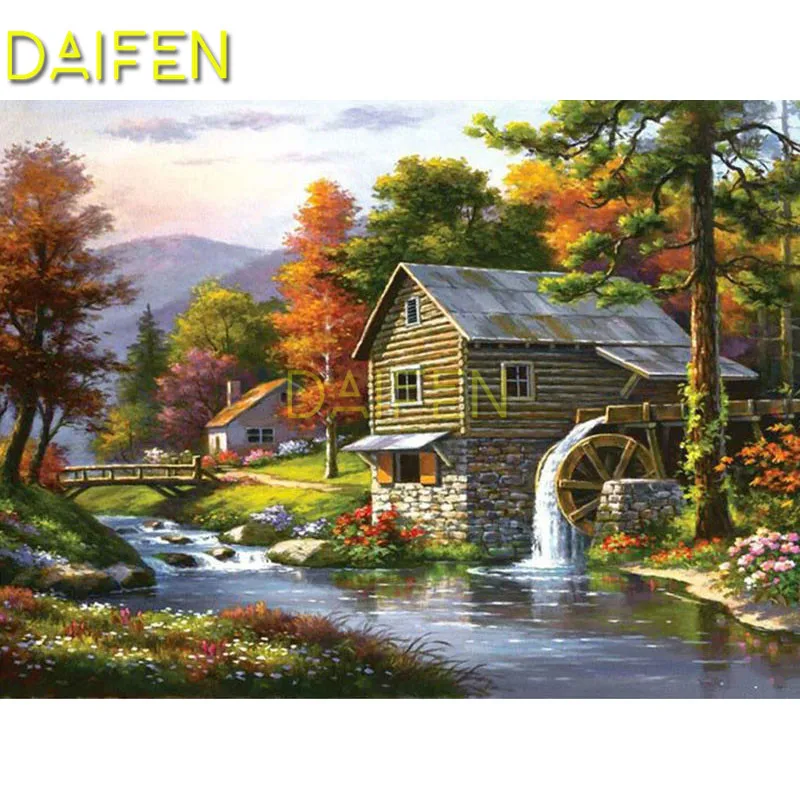 5D DIY Diamond embroidery Cross stitch Full Square Diamond mosaic village river windmill bridge Full Round Diamond painting