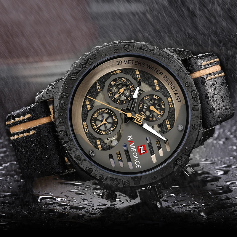 NAVIFORCE New Top Luxury Brand Mens Watches Waterproof 24 hour Clock Date Quartz Watch Man Sport Leather Wrist Watch Men