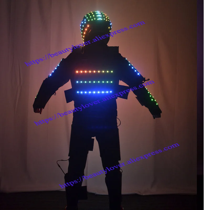 RGB full colo led robot costume helmet stage dance luminous armor nightclub bar light show mechanical dance clothes