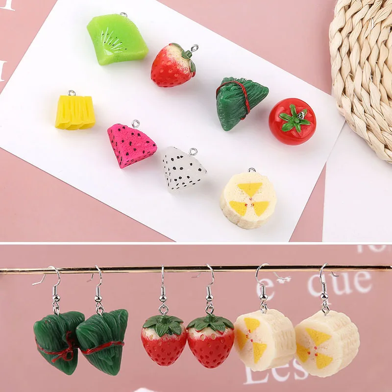 New arrived 30pcs/lot Fruit style cartoon Strawberry/tomatoes/banana shape fashion resin beads diy jewelry pendant accessory