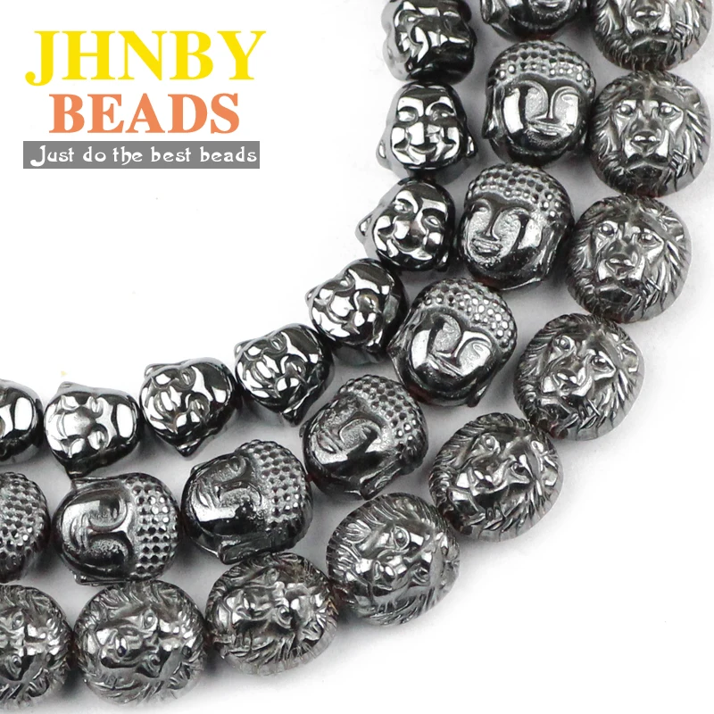 JHNBY Lion Buddha Maitreya Head Black Hematite Beads Natural Stone Loose Beads Jewelry Bracelet Making DIY Findings Accessories